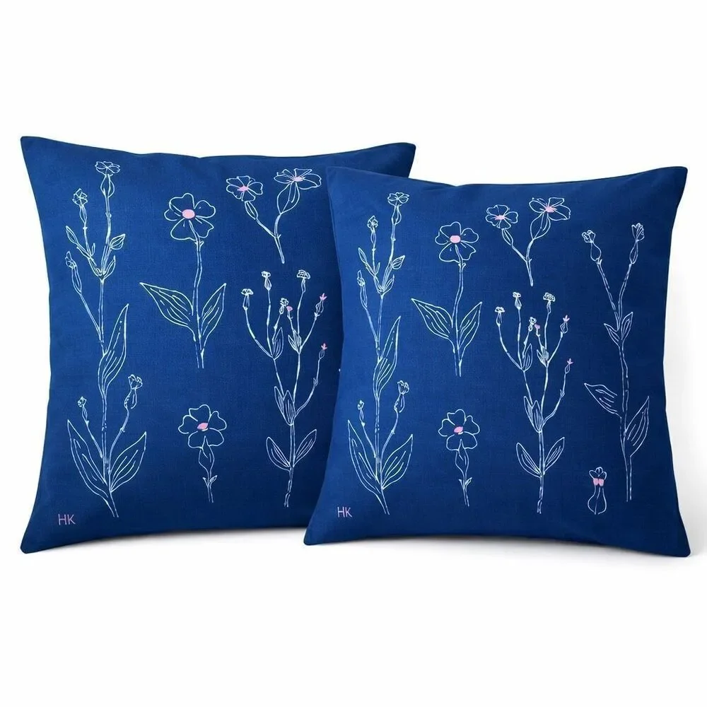 IKEA ÅKERNEJLIKA 20x20 Blue Floral Pillow Covers 2-Pack NWT